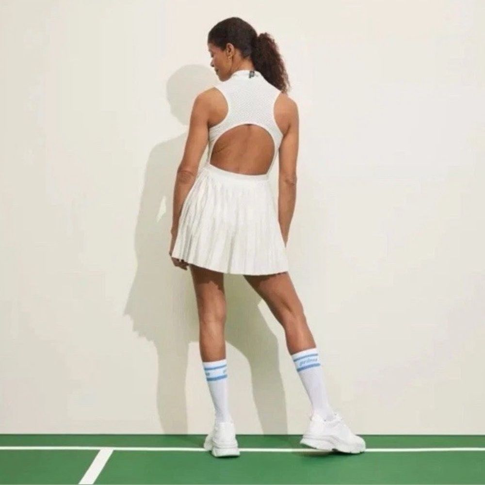 Prince Pickleball Women's Cream Zip- Front Pleated Dress